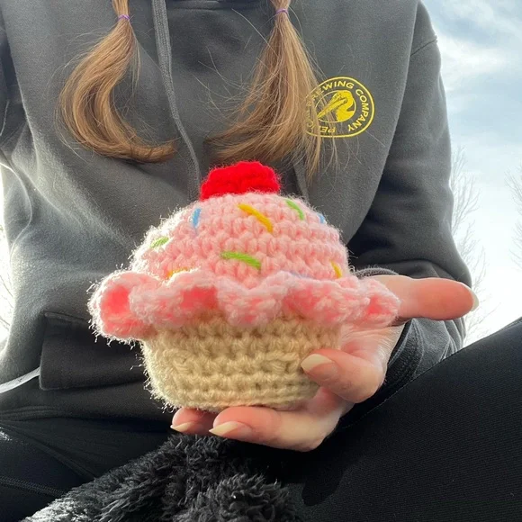 Hand Crocheted Emotional Support Pink Cupcake Plushie! - Picture 4 of 9